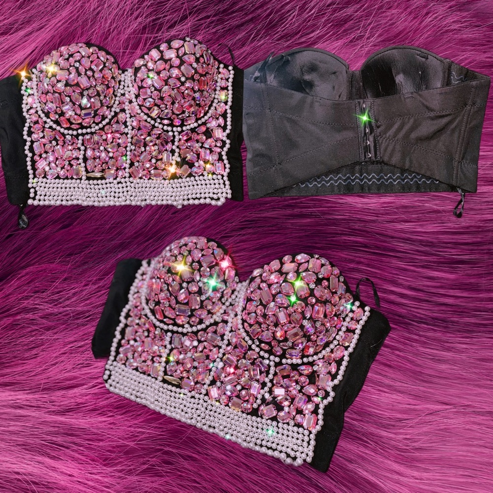 Pink Rhinestone Strapless Top - Picture 4 of 7